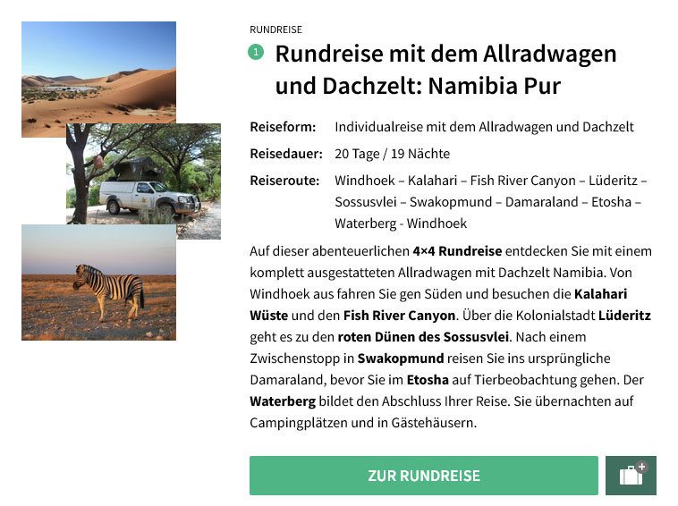 Rundreise mit dem Allradwagen und Dachzelt: Namibia Pur - erlebe.de